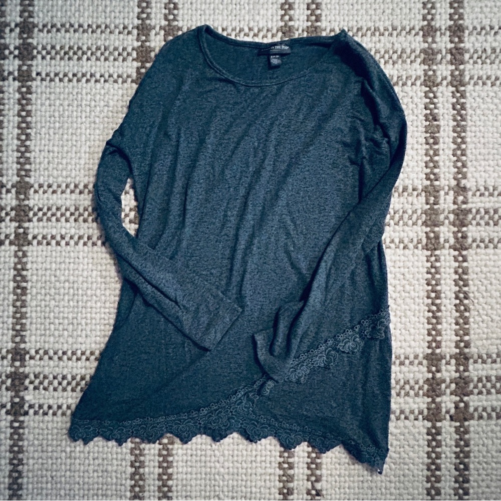 A Pea in the Pod Charcoal Lace Hem Blouse